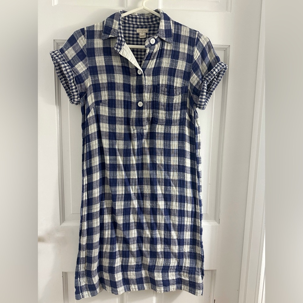 J Crew Womens Shirt Dress
Gingham Short Sleeve 100% Cotton
G4163 Blue White XXS